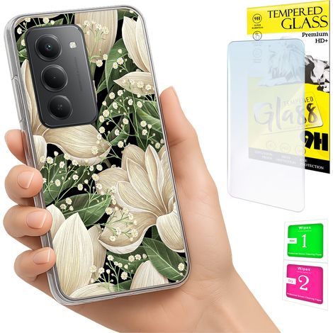 Custodia per Xiaomi Redmi 15 4G / 5G 169mm, cover posteriore con fiori e vetro. (1/5)