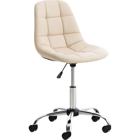 Chaise de bureau tabouret sur roulettes hauteur réglable en PVC crème et métal chromé 100002489 (1/5)