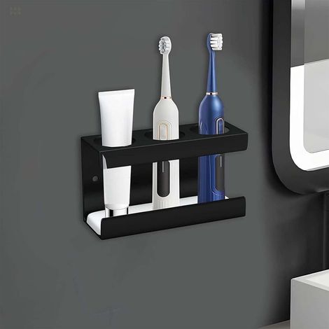 Support Brosse a Dent Electrique, Porte Brosse à Dents Electrique, Pas de Poinçonnage Porte Brosse a Dent Electrique, Noir 3 Range Brosse a Dent, Base en Boue de Diatomées (1/4)