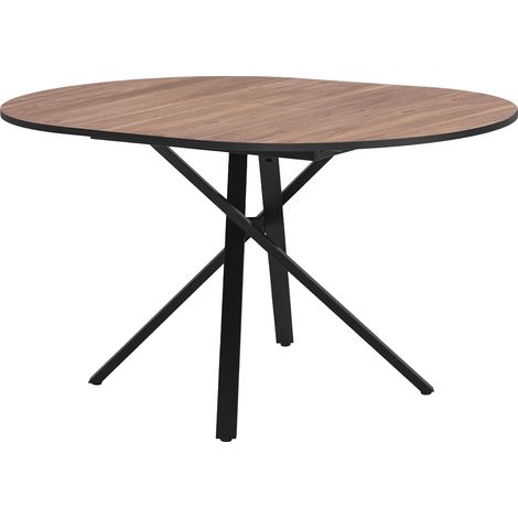 ML-Design Mesa de Comedor Extensible Redonda para 4-6 Personas, Mesa de Cocina Tablero Aspecto Madera Marrón 100-140 x 76 x 100 cm, Patas de Acero en Forma de X, Estilo Industrial Moderno