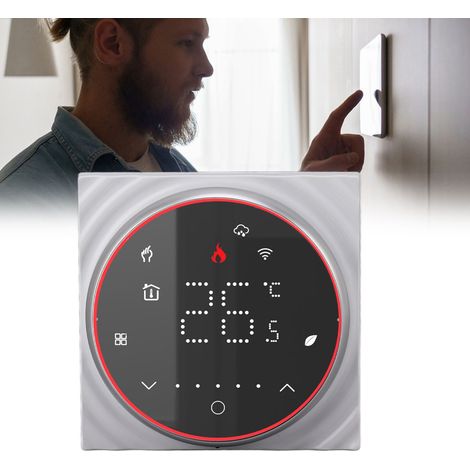 Panneau de commande de thermostat intelligent sans fil pour maison avec application de contrôle vocal Wi-Fi, chaudière murale à contact sec, AC95240V, base carrée, noir. (1/5)