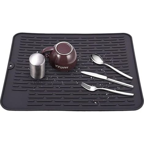 Silicone Dish Drying Mat, 40 x 30 CM Heat Resistant and Non-Slip, Silicone Dish Drying Mat with for Storage of Cutlery and Dishes, Black Large