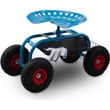Bituxx Garten Rollhocker Hocker Arbeitshocker Sitzhocker Gartenhocker Gartenarbeit mit Ablage und Korb bis 150kg mit Luftbereifung (1/5)