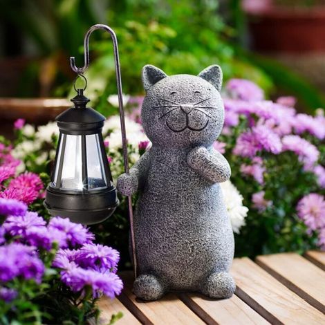 Statue de chat décorative pour jardin extérieur avec lampe solaire - Décoration de salon, cadeau pour femme, homme, maman, anniversaire, décoration étanche pour balcon de jardin (1/5)