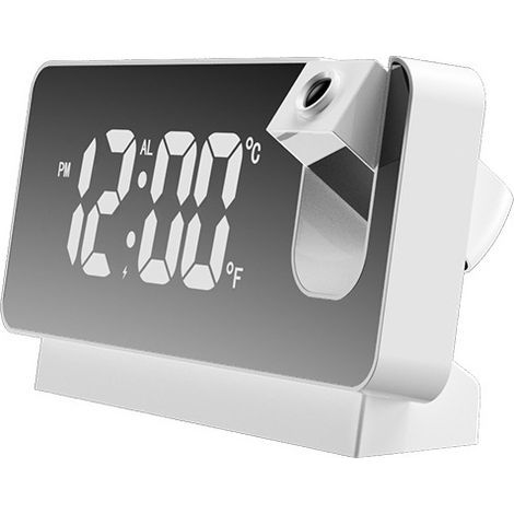 Réveil Projecteur 180° avec Écran Numérique 7,3 Pouces, Double Alarme, USB et Variateur Luminosité pour Chambre (Blanc) (1/5)
