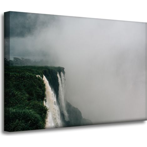 Leinwanddruck Naturmotiv Berge und Wasserfall 70x50 cm