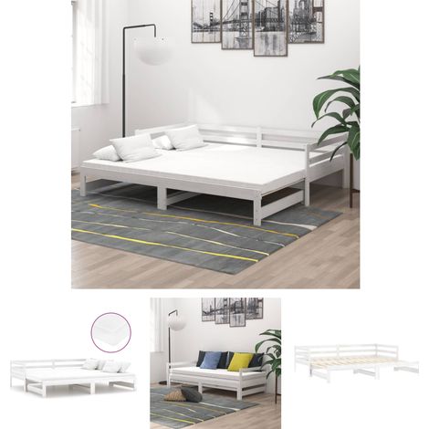 Holzbett - vidaXL Ausziehbares Tagesbett 2x(90x200) cm Weiß Massivholz Kiefer - Kieferholz Bett (1/5)