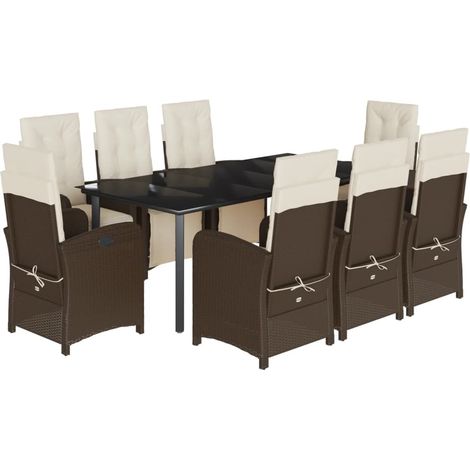 Maison Exclusive - 9-tlg. Garten-Essgruppe mit Kissen Braun Poly