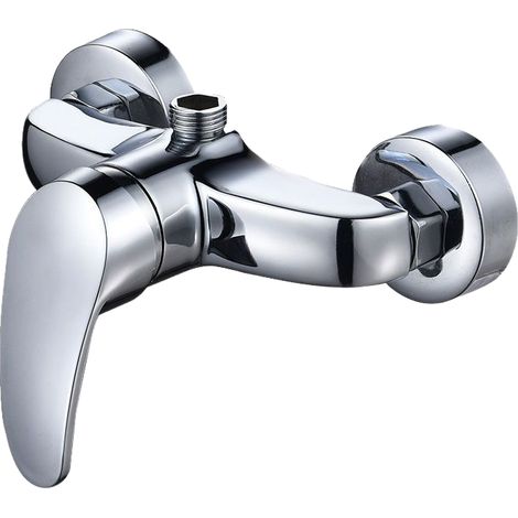 Grifo de ducha, caño inferior, de montaje en pared, apto para cabinas de ducha de baño, cromado, plateado. (1/5)