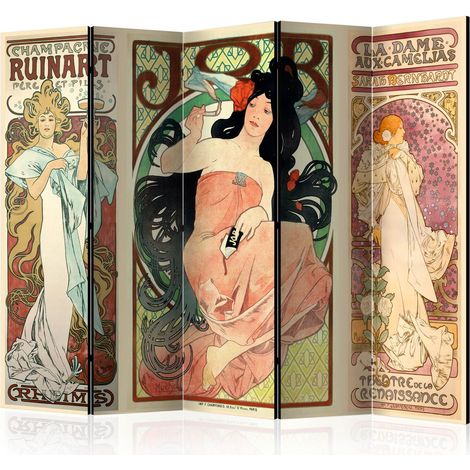 Paravent Alphonse Mucha Femmes II - Séparateur Élégant - Multicolore (1/4)
