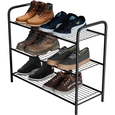 Meuble à Chaussures métallique à 3 étagères pour 9 Paires – 65 x 25 x 53,5 cm – Étagère à Chaussures en Acier Noir – Idéal pour Chambre, entrée ou Placard (1/5)