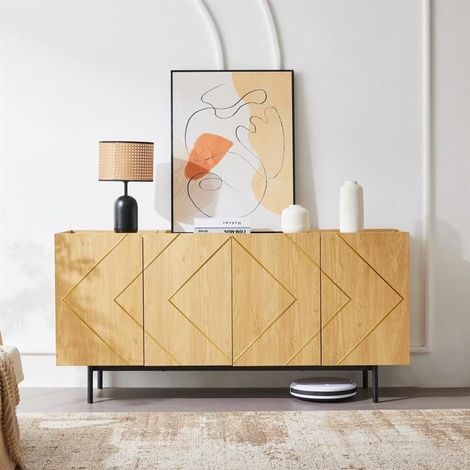 Buffet bas - GUTENT - 4 portes - Bois naturel - Métal - Style scandinave moderne