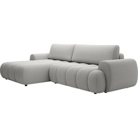Vente-Unique – Canapé convertible 4 places angle gauche – Tissu 100% polyester gris clair – Mécanisme coulissant – Coffre de rangement intégré (1/5)