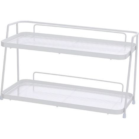 Organiseur de Salle de Bain à 2 Étages, métal blanc, 38.8oz, 19.5x34x15cm, cosmétiques et toiletries, rangement comptoir moderne (1/5)