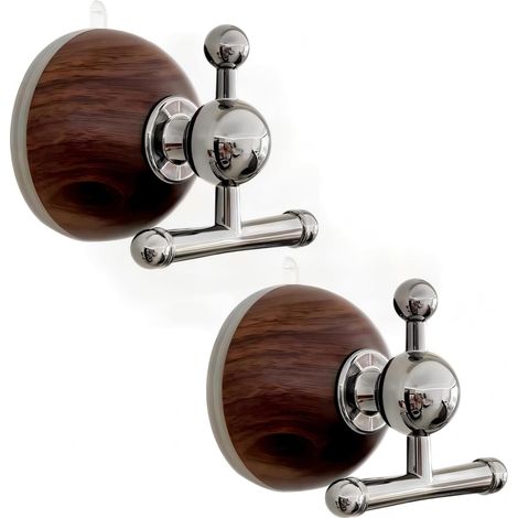 Filiyano-Lot de 2 crochets à ventouse en fibre de bois, sans perçage, amovibles et étanches, pour fenêtre de salle de bain, miroir ou mur. (1/5)