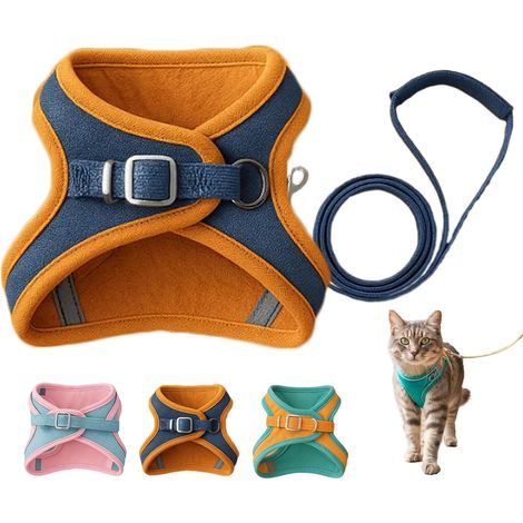 Harnais Pour Chat - Tissu Respirant Réfléchissant - Anti-Évasion Réglable - Promenade Nocturne Sécurisée - Taille XL 10-14 Kg Avec Laisse 1,5 M (1/5)