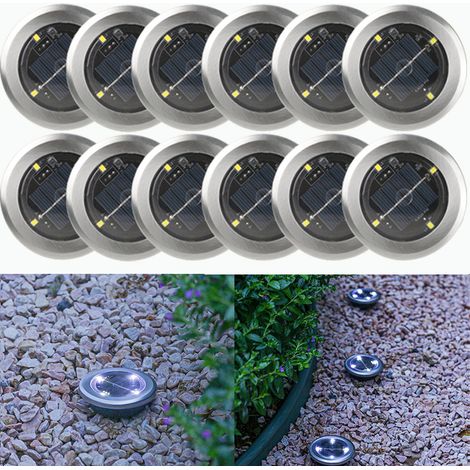 12 lampes jardin LED pour solaires, cour, éclairage d'extérieur, blanc froid, escaliers, enterrées (1/5)