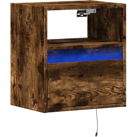 Comodino sospeso con luci LED con cassetto 41 x 31 x 45 cm MDF marrone DEC034173
