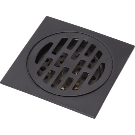 Grille d'évacuation carrée style européen antique en acier inoxydable et cuivre pour douche, balcon, cuisine - Noir