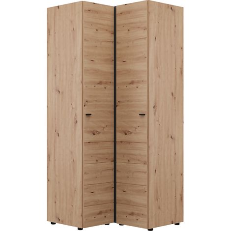 Dmora Kleiderschrank 2 Türen, Schlafzimmer Schrank 4 Regalböden, Drehöffnung, Eckmodell, 95x208h cm Eiche Braun