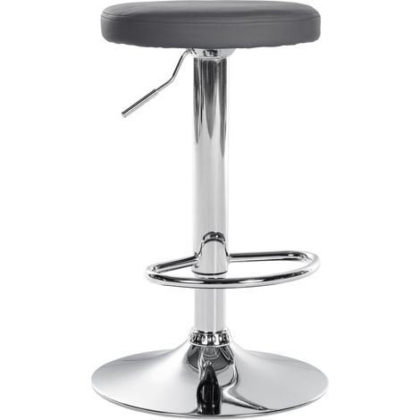 Taburete de bar x1 diseño sencillo altura regulable tapizado en piel sintética gris patas de metal cromado 100006366