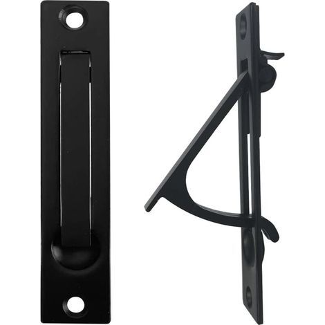 3 Pièces Poignée de porte coulissante escamotable,10 cm, Poignées à bords cachés,montage encastré,Noir (1/5)