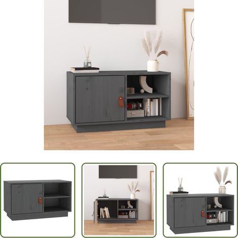 Meuble tv gris - Meuble TV Gris 70x34x40 cm Bois de pin massif (1/5)