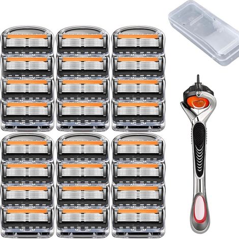 Herrenrasierer aus Edelstahl, manueller Rasierer, 5 Universalklingen, 24 Klingen + 1 Klingenhalter + Aufbewahrungsetui