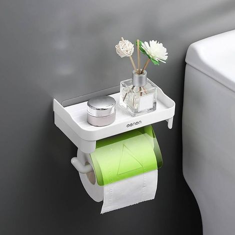 Porta carta igienica senza foratura, da parete, dispenser di carta in rotolo/carta da disegno impermeabile, porta fazzoletti, mensola, mensola da bagno, accessori per il bagno - Crezuo