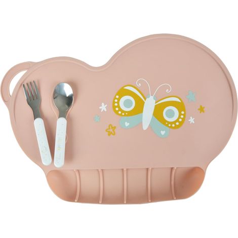 Platzset „Fantasy Garden Butterfly“ mit Silikonuntersetzer, 40 x 28 cm, Puderrosa