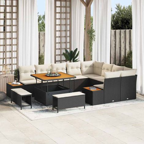 Conjunto de sofá de jardín con cojín Negro Poliratán vidaXL (1/5)