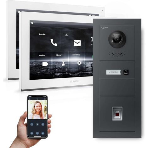 GOLIATH PRO IP Video-Türsprechanlage  Anthrazit  1-Fam  2x 10" HD  Fingerprint  180 Grad