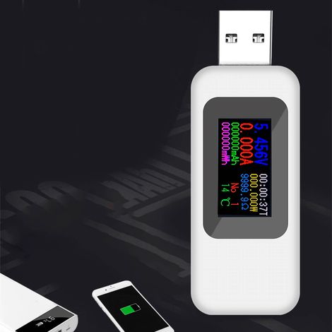 Multifunktions-Strom-, Spannungs- und Batteriekapazitätsmessgerät mit LCD-Display und USB-Anschluss, weiß (1/5)