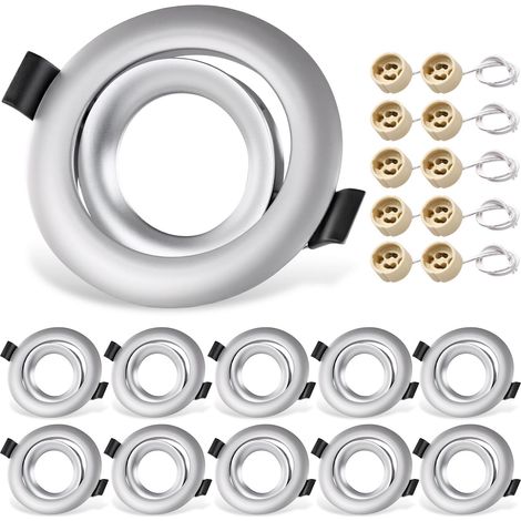 Spot Encastrable GU10 Set, 10 Pièces Cadre Spot LED Encastrable avec Douille GU10, Rond Cadre de Montage Spots Orientable 45°, Découpe Ø70-80mm AC 230V, pour LED Lampes Ou Halogènes (1/5)