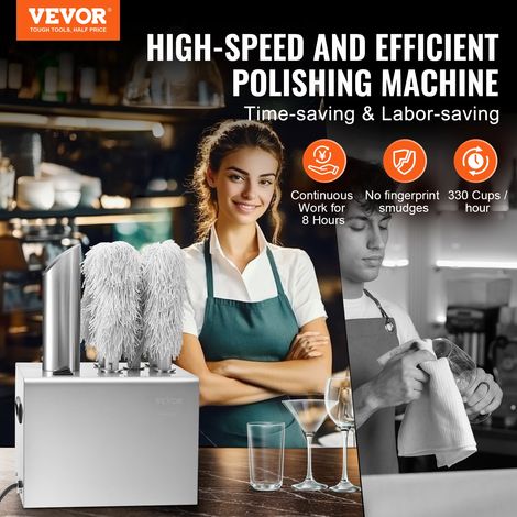 Sèche-verres Polisseuse Électrique Commerciale, Appareil à Essuyer et Polir les Verres à 5 Brosses 330 Tasses/heure, Machine à Poli… (1/5)