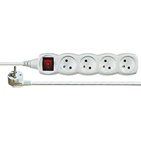 Prolunga con interruttore, 4 prese, 2 m, H05VV-F 3G1, bianca, P1412