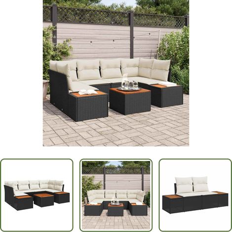 Gartentisch - Gartensofa-set mit Kissen 6 pcs Schwarz Poly Rattan (1/5)