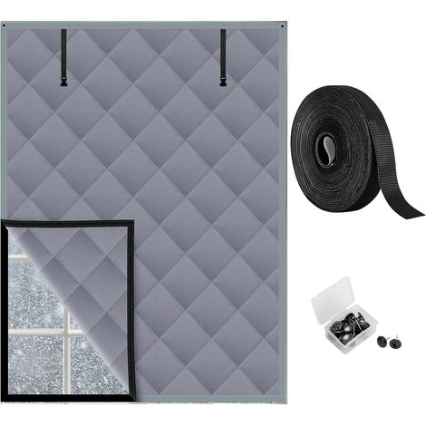 Dreilagiger, isolierender Fenstervorhang, 160 x 119 cm – Oxford-Wärmeschutz-Fensterabdeckung mit Reißverschluss – Graues Fensterisolierungsset für warme Wintertage