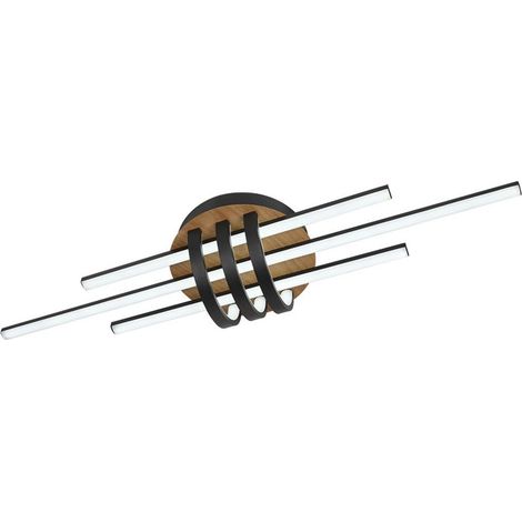 Plafón LED 64W 7040lm 3000-6500K 85cm Negro/Madera regulable Serie Kirova