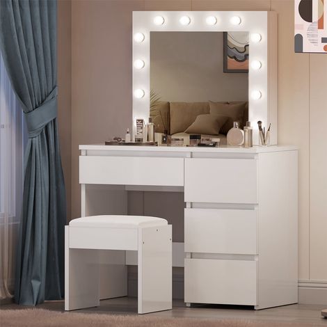 White Dressing Table Hollywood LED Mirror Makeup Desk Vanity Table Bedroom Furniture (1/5)