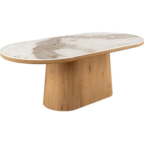 Tavolo da pranzo LUMEA – Ovale 200 cm – Effetto marmo bianco – Piede largo – Stile contemporaneo