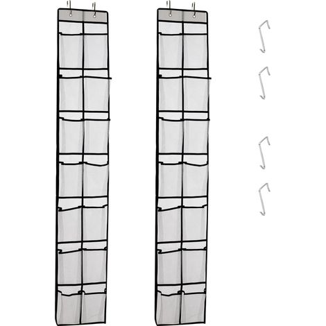 Étagère de rangement pour chaussures de porte, étagère suspendue pour rangement de chaussures, 14 sacs en filet avec 4 crochets, 2 paquet, blanc (1/5)
