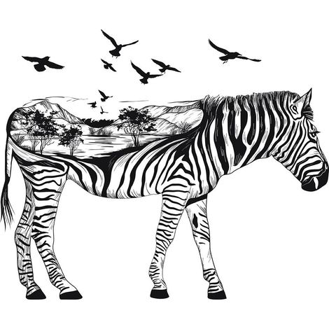 Stickers muraux silhouettes d'animaux en noir et blanc pour la décoration du salon et de la chambre (Style 2) (1/5)