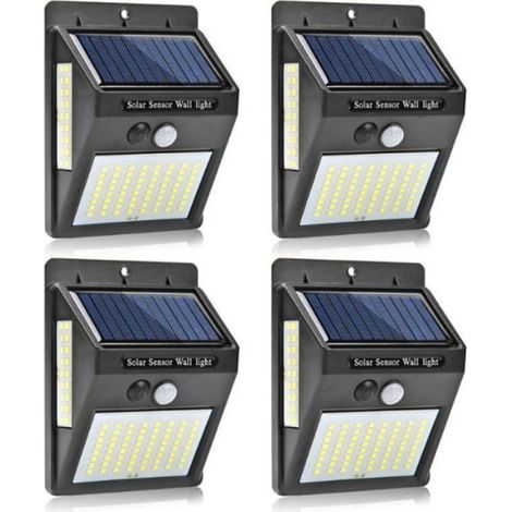 Solarbetriebene Außenleuchten mit Bewegungsmelder, 4er-Pack, 100 LEDs, IP65 wasserdicht, 1200 mAh, kabellose Sicherheitswandleuchte für den Garten