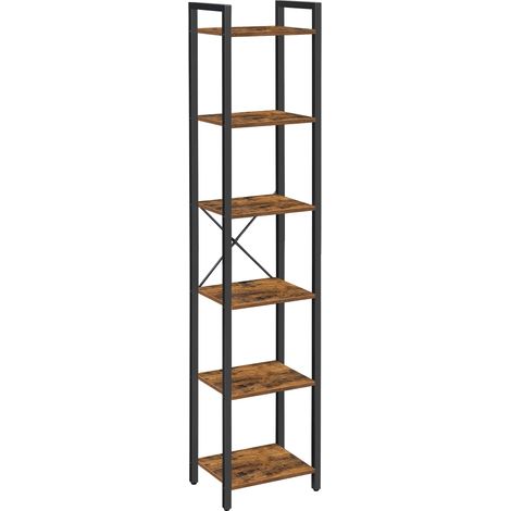 Étagère 6 Niveaux, Bibliothèque, Meuble de Rangement, pour Bureau, Salon, Chambre, 30 x 40 x 187,5 cm, Style Industriel, Marron Rustique et Noir d'encre (1/5)