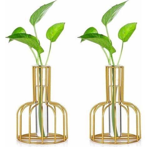 pièces Mini Vases Set Petits Vases pour Décoration de Table Vase à Fleurs Bourgeon Moderne Hydroponique Vase en Verre Tubes à Essai (Or)-Fei Yu