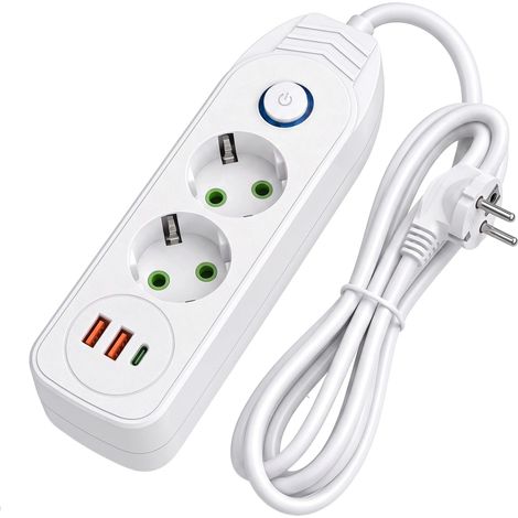 Toolight Power Strip Extension Cord 2 Outlets + 2x Usb-a + Usb-c Jnh023-2b White (1/5)