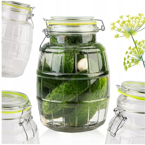 Tarro de cristal (barril) de 2,2 l con cierre metálico y sello verde.