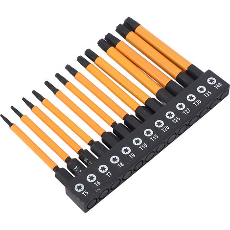 Lot de 13 embouts étoile Torx 75 mm acier alliage S2 queue hexagonale 1/4 pouce pour visseuse T5 T6 T7 T8 T9 T10 T15 T20 T25 T27 T30 T35 T40 (1/5)