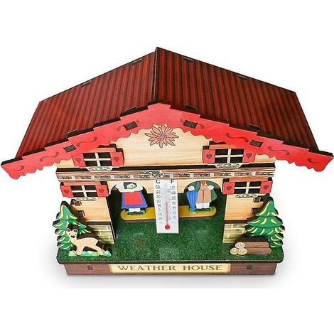 Green Mobility-Weather House, Wood Weather House Chalet Baromètre Thermomètre (1/5)